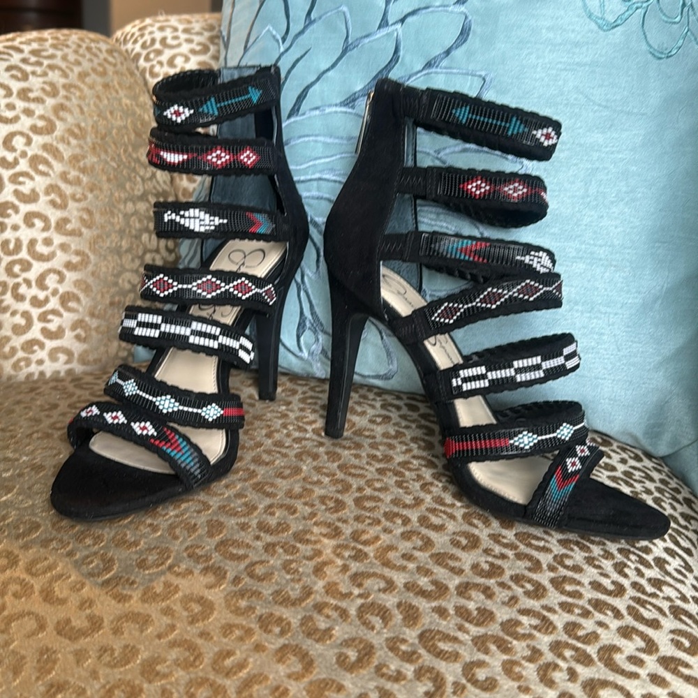 New RARE Jessica Simpson Erienne black beaded high-heeled sandal